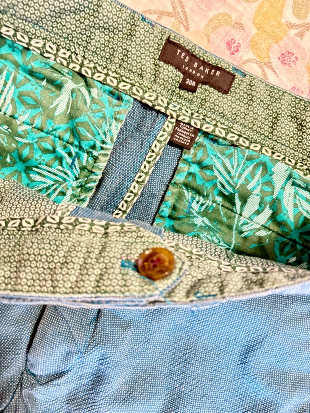 Ted Baker Green Blue Teal Dress Pants/Slacks w/ Teal Green Floral Lining